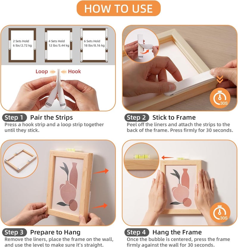 Trilancer Picture Hanging Strips Heavy Duty, 20 Pairs(40 Strips) Damage-Free Adhesive Wall Hanging for Picture Frames,Wall Art,Decorations, No Nails or Tools Needed, Clean Removal for Smooth Surfaces - Image 3